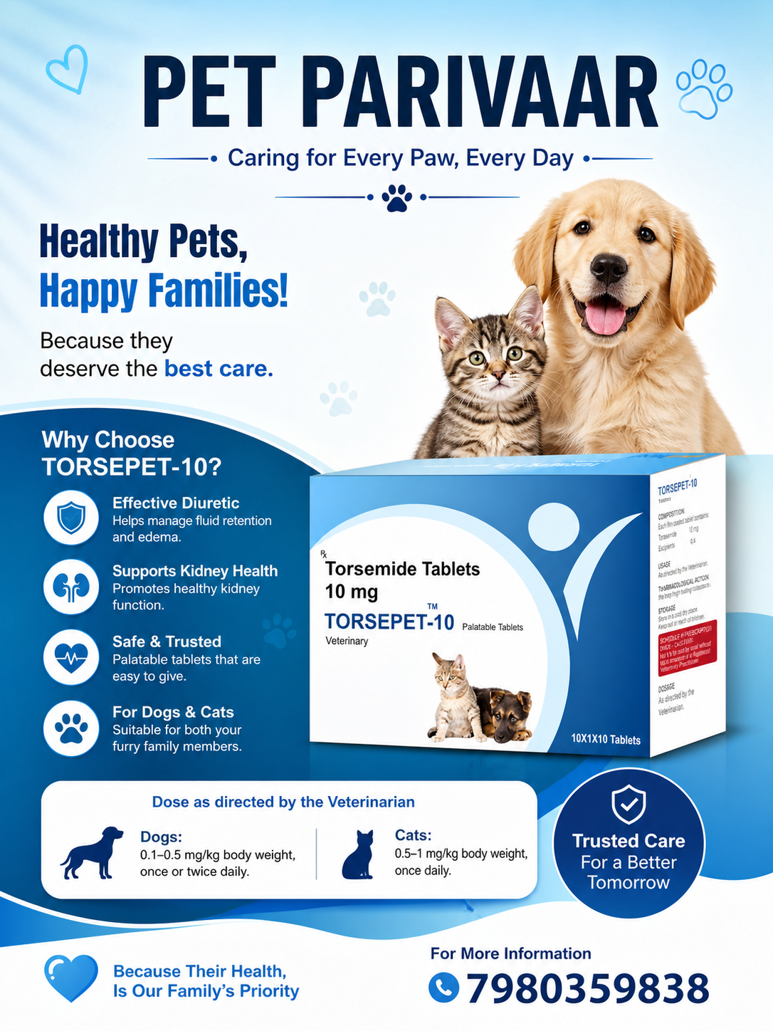 Torsepet-10 Torsemide Tablets 10 mg for Dogs and Cats