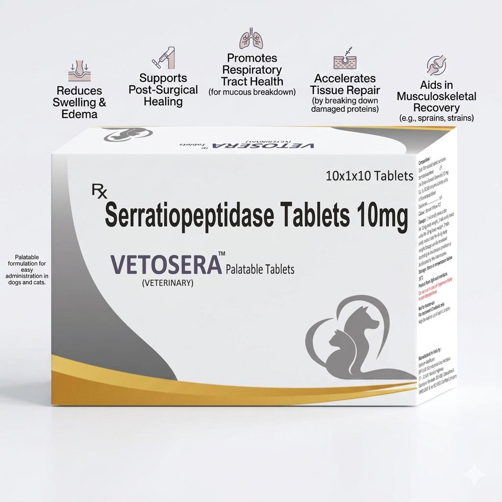 Vetosera Tablets Serratiopeptidase 10mg veterinary tablets for dogs and cats by OriHeal