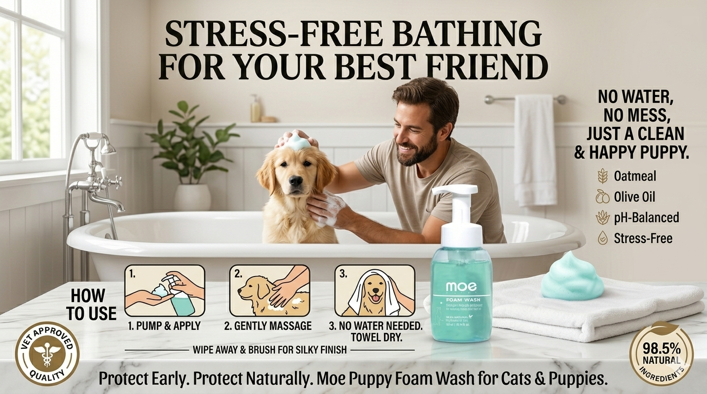 Natural Waterless Cat Shampoo | Moe Puppy Foam Wash - Image 4