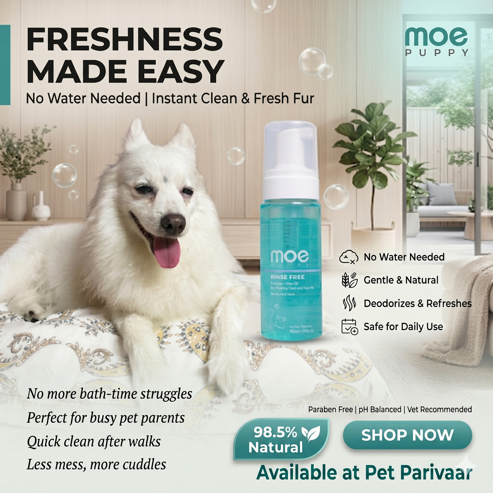 Moe puppy Rinse Free Dry Shampoo 150ml - Image 3