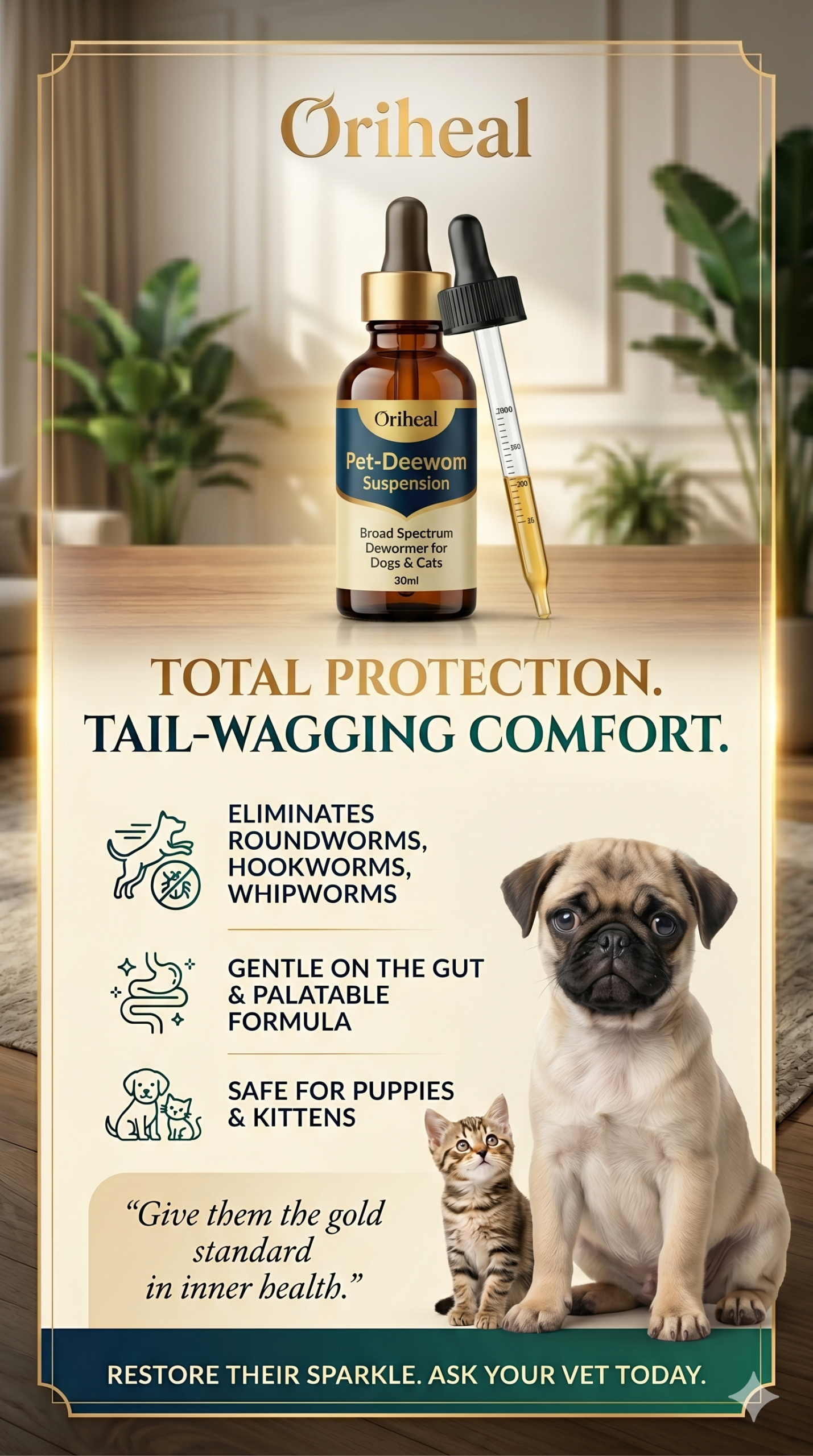 Pet-Deewom Suspension liquid dog dewormer for puppies and dogs for treatment of roundworms and intestinal parasites