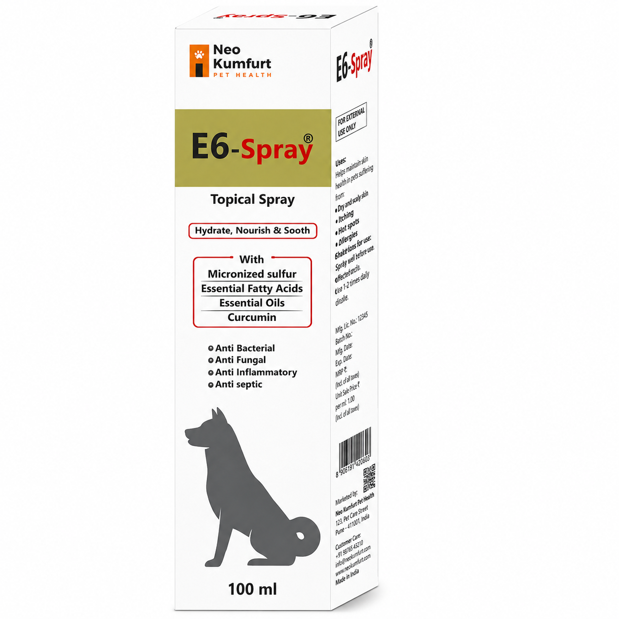 E6 Spray topical skin care spray for dogs and cats 100ml